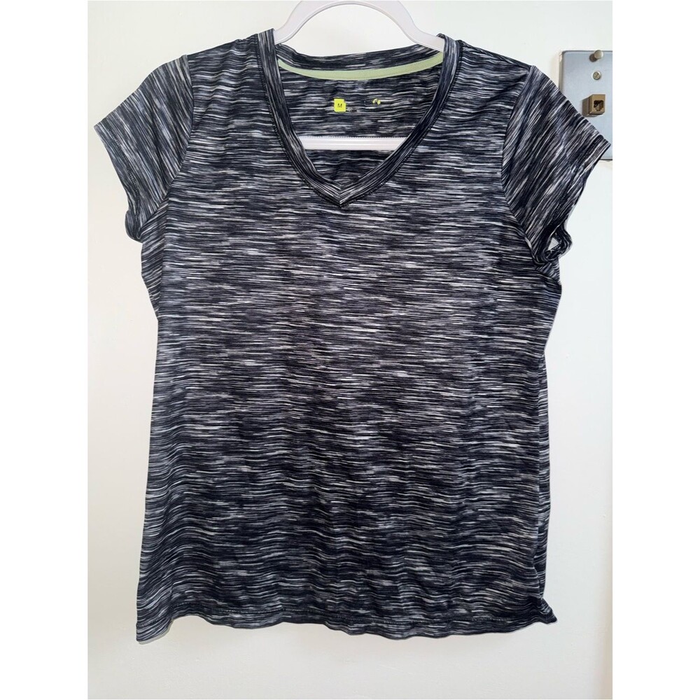 Xersion Gray & White Space Dye V-Neck Active Tee Size Medium